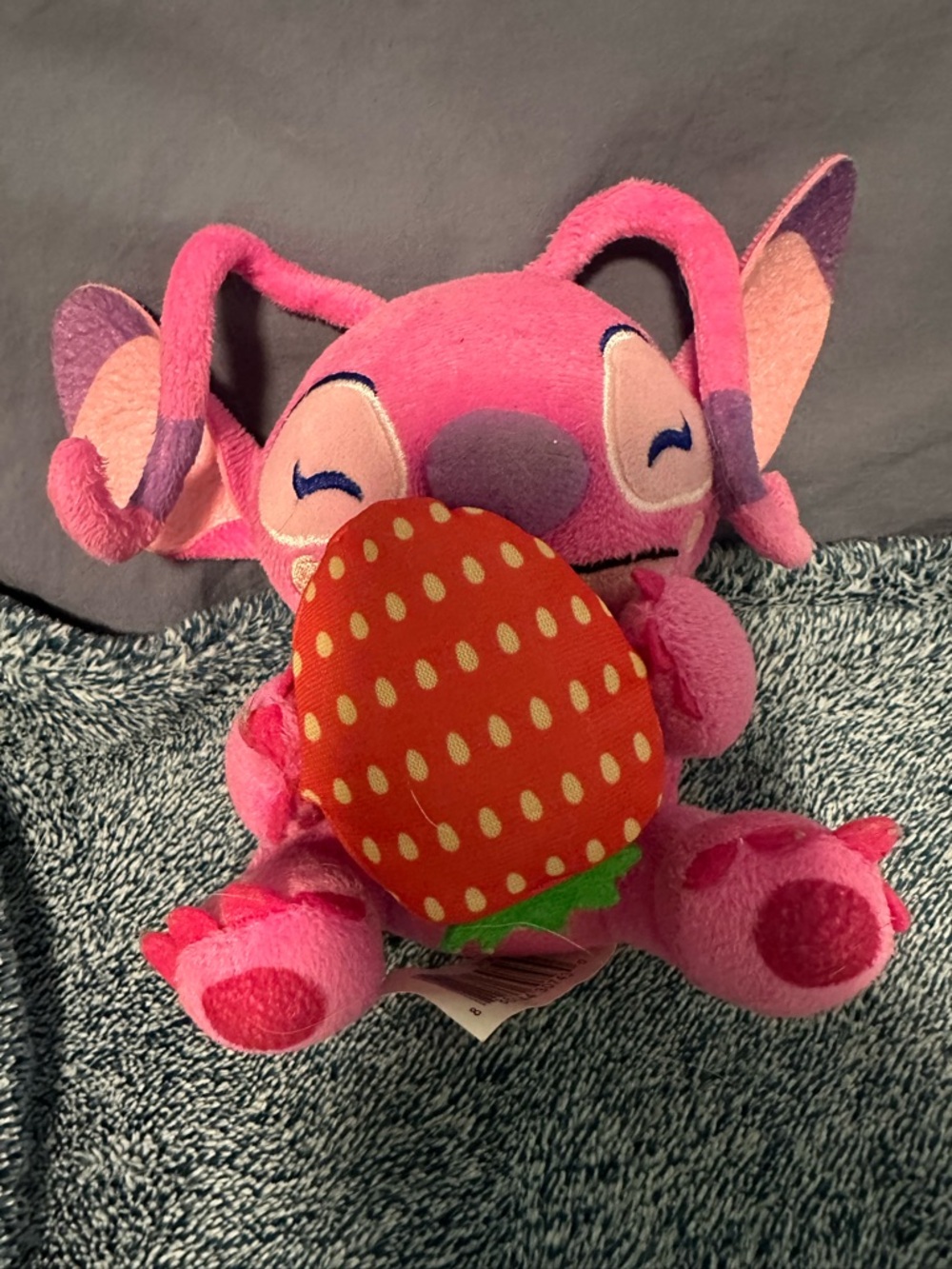 Disney Pink Plush Stitch Holding Red Strawberry